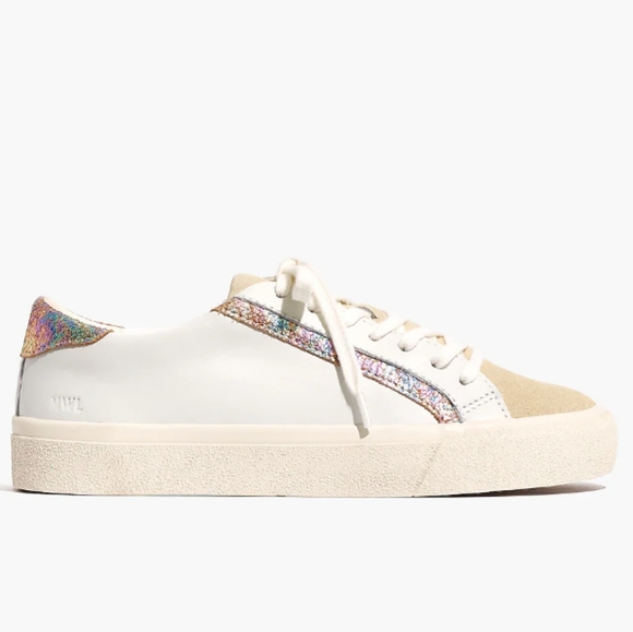 NWT Madewell Sidewalk Low-Top Suede Toe Sneakers in Irridescent Leather - Picture 12 of 15
